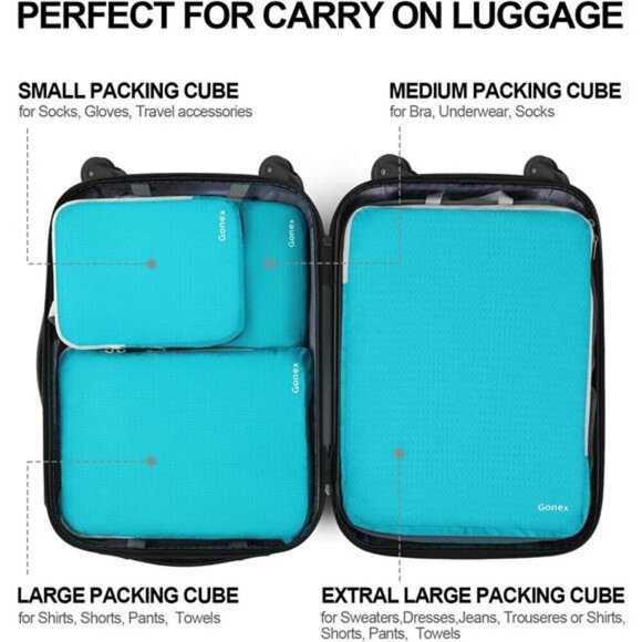 Compression Packing Cubes,4pcs Expandable Storage Travel Luggage Bags Organizers - Picture 5 of 7